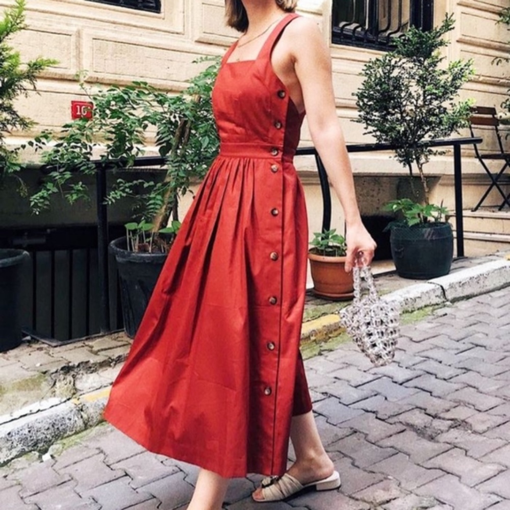 & Other Stories pinafore midi dress in rust - RARE
